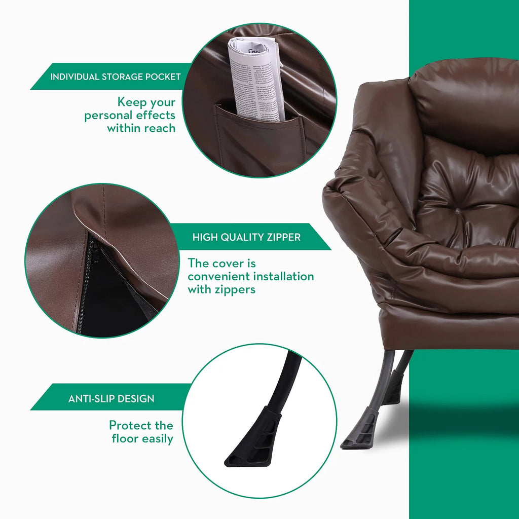 Brown Faux Leather Armchair with Side Pocket R607