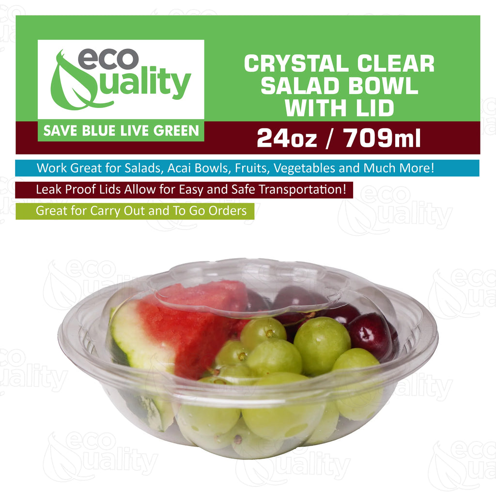 24oz Clear Disposable Plastic Salad Bowls with Lids Z882