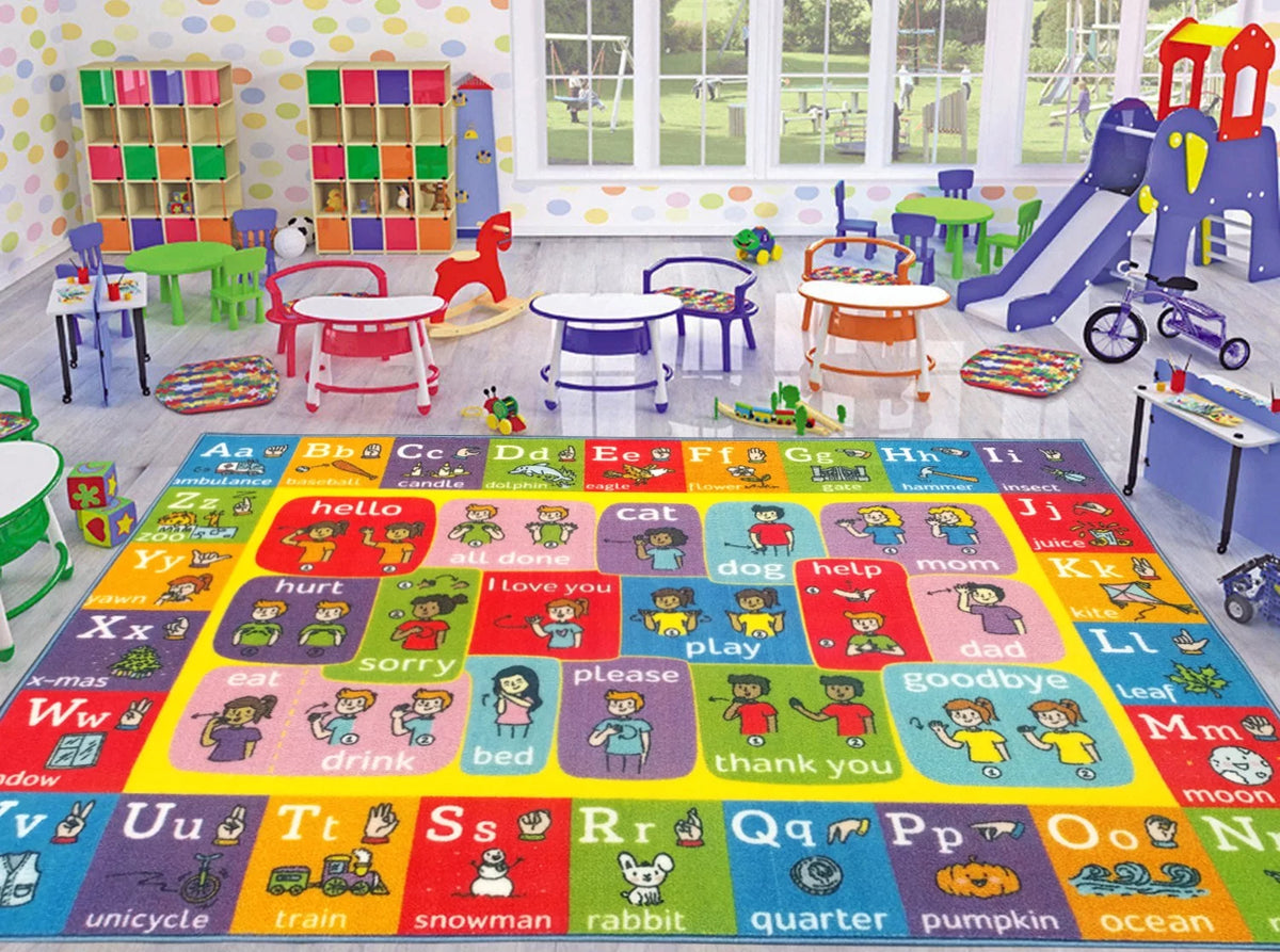 ABC Alphabet ASL Sign Language Educational Learning Polypropylene Kids Area Rug 3'3 x 4'7 Y61314