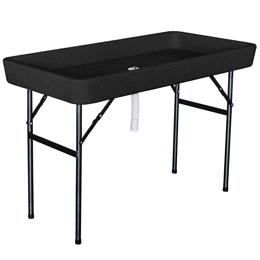 Portable Folding Ice Bin Table with Skirt Black D63832