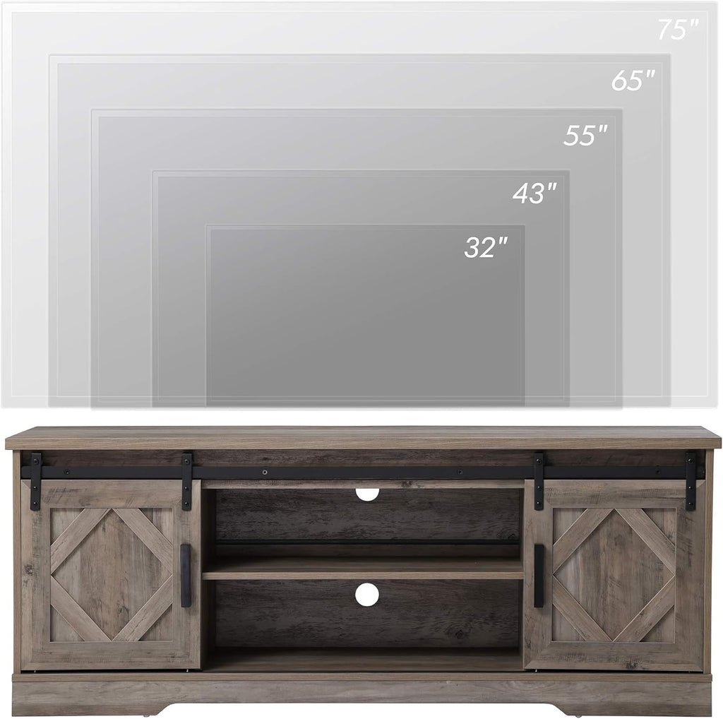 Farmhouse Barn Door TV Stand up to 65 Inch with Storage Shelf and Cabinet H53074