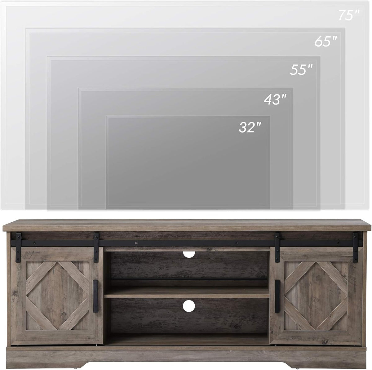 Farmhouse Barn Door TV Stand up to 65 Inch with Storage Shelf and Cabinet H53074
