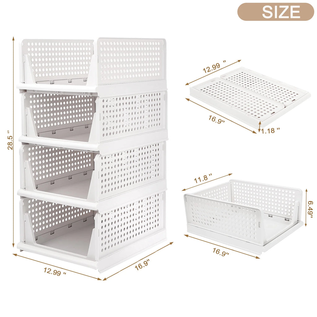 4 Pack Foldable Stackable Plastic Storage Baskets G652258