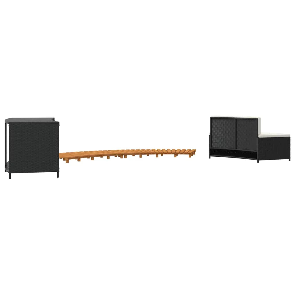 Black Poly Rattan and Solid Wood Acacia Spa Surround C112946