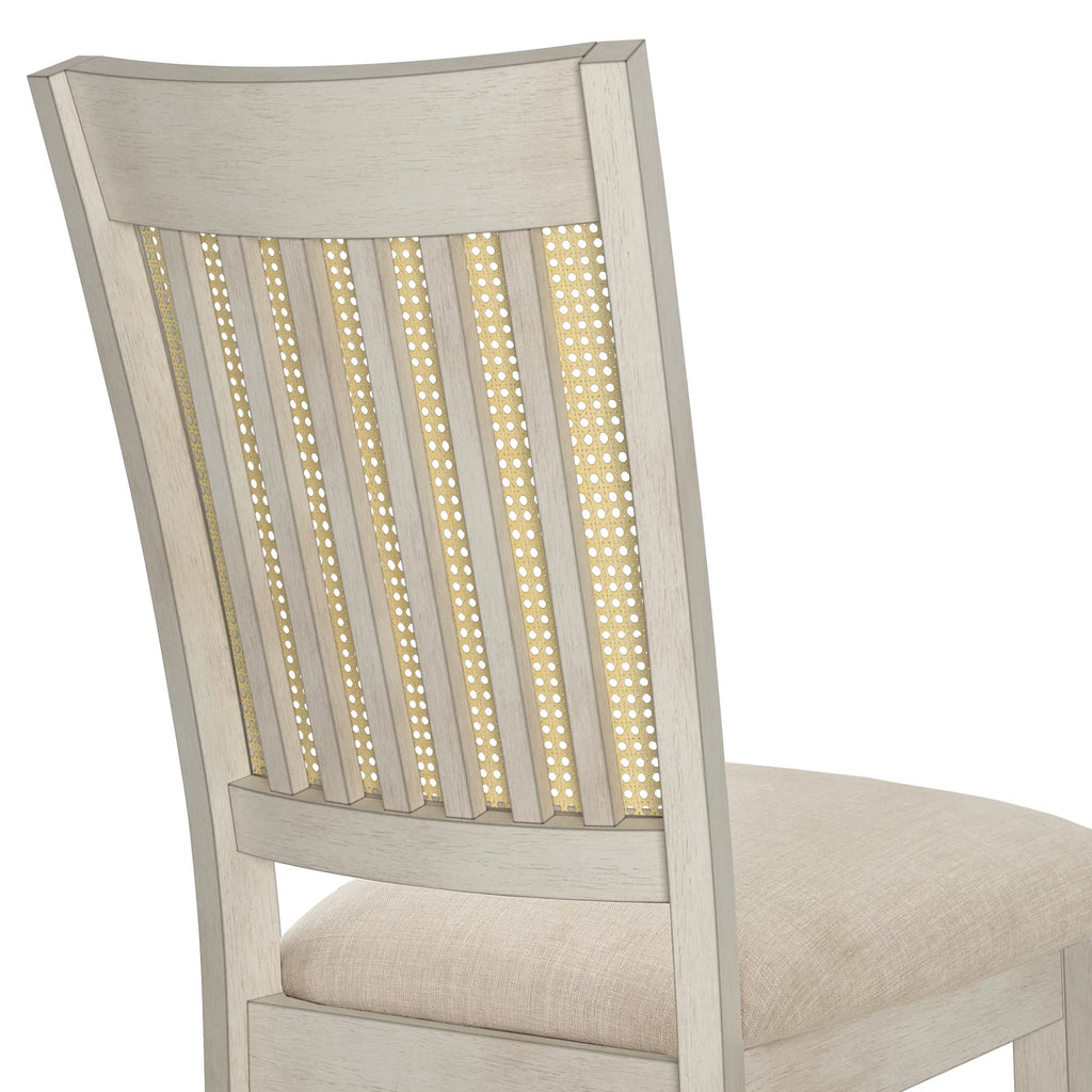Antique White Beige Linen Dining Chair Set of 2 R8590