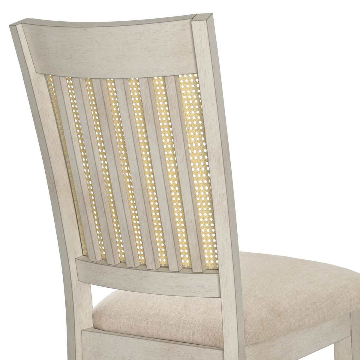 Antique White Beige Linen Dining Chair Set of 2 R8590