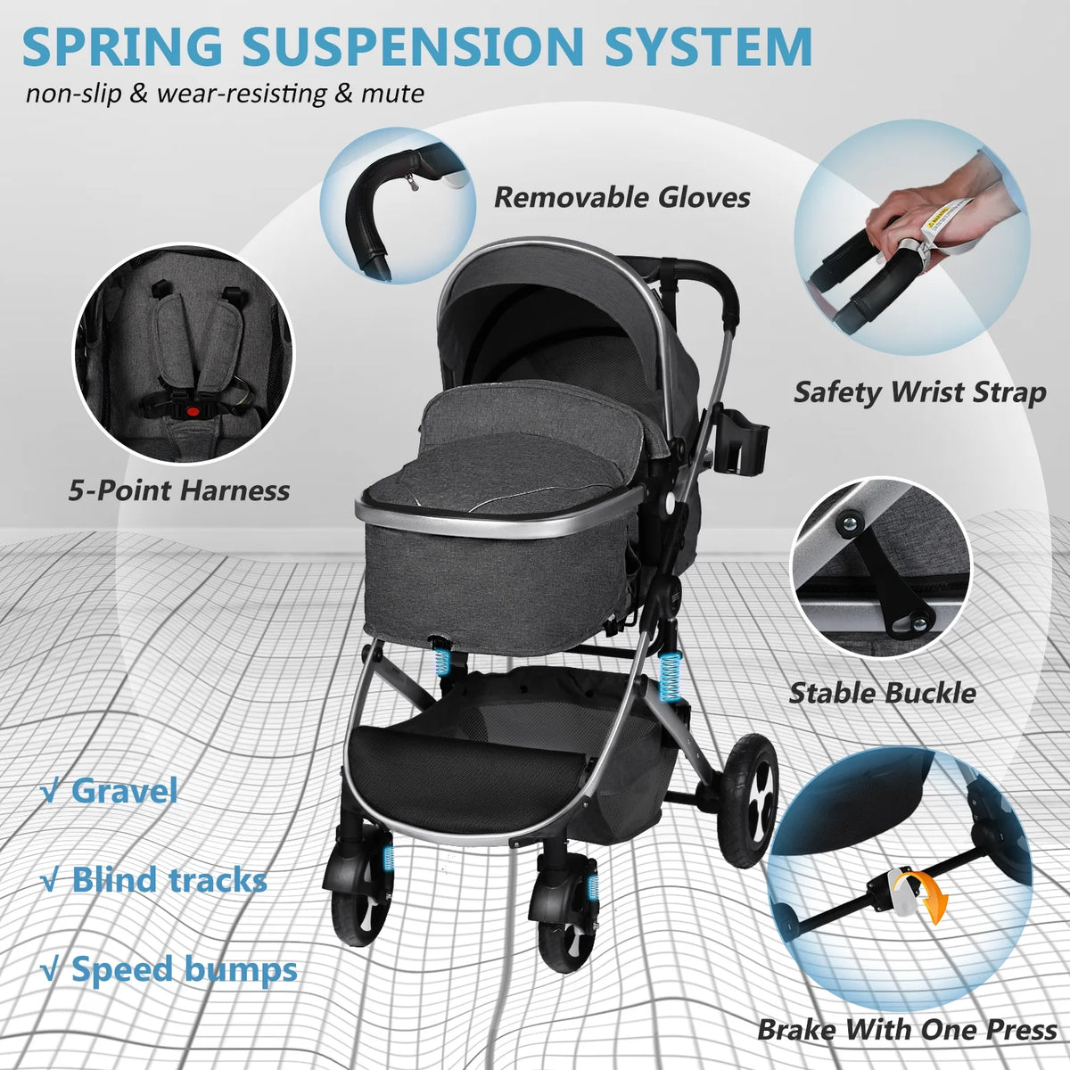 2 in 1 Convertible Baby Stroller Dark Grey R66780