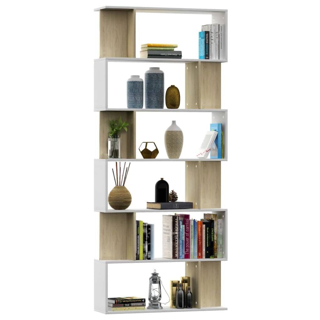White and Sonoma Oak Chipboard Book Cabinet Room Divider Q6770