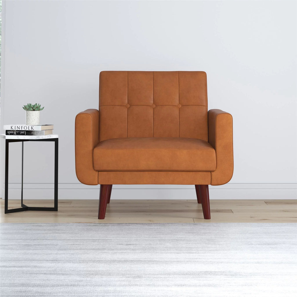 Camel Faux Leather Chair with Arms G8365