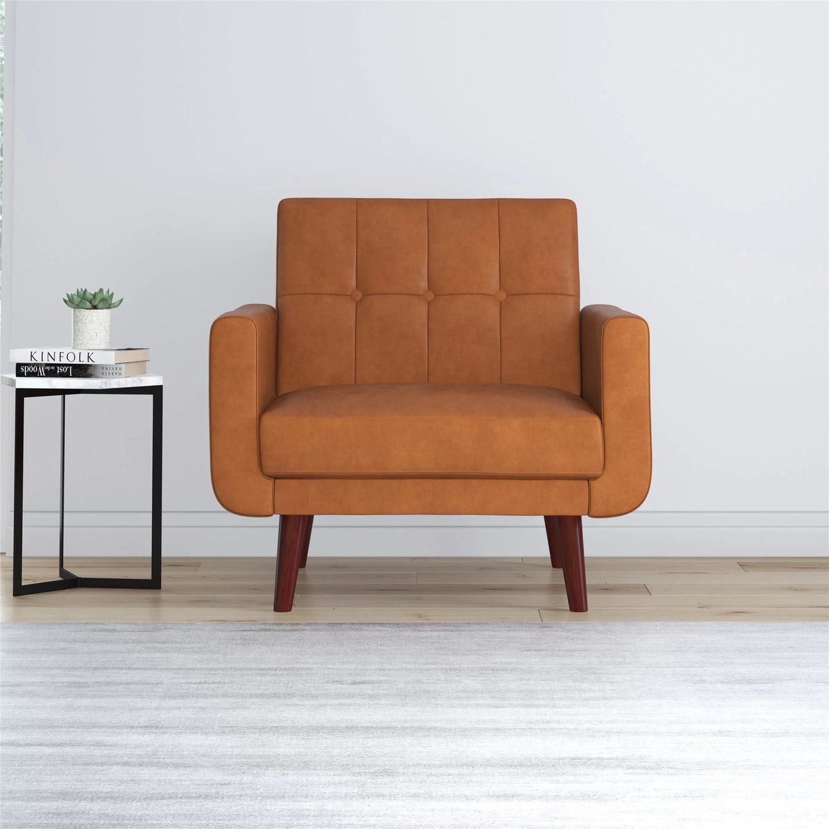 Camel Faux Leather Chair with Arms G8365