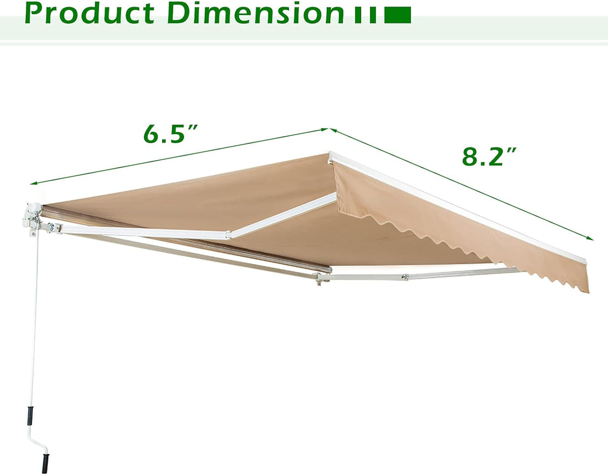 8.2'×6.5' Retractable Patio Awning with Manual Crank Handle, Beige H586