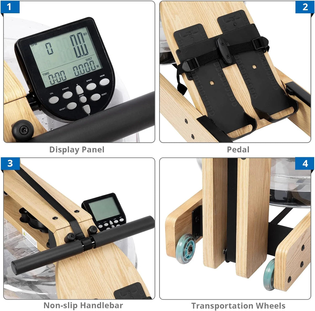 Oak Wood Water Rowing Machine with LCD Monitor N865