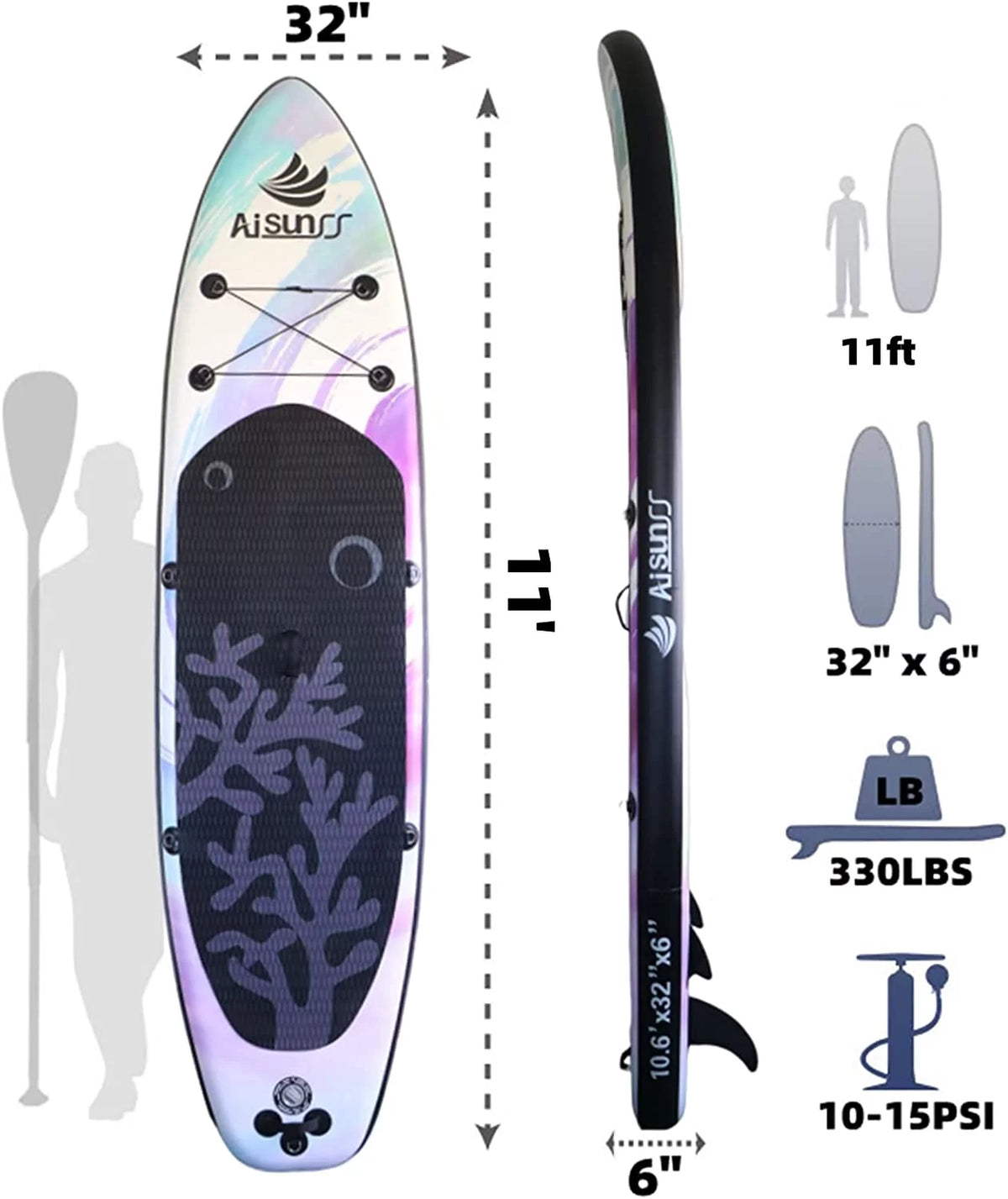 Inflatable Stand up Paddle Board 11ft Purple Q49866