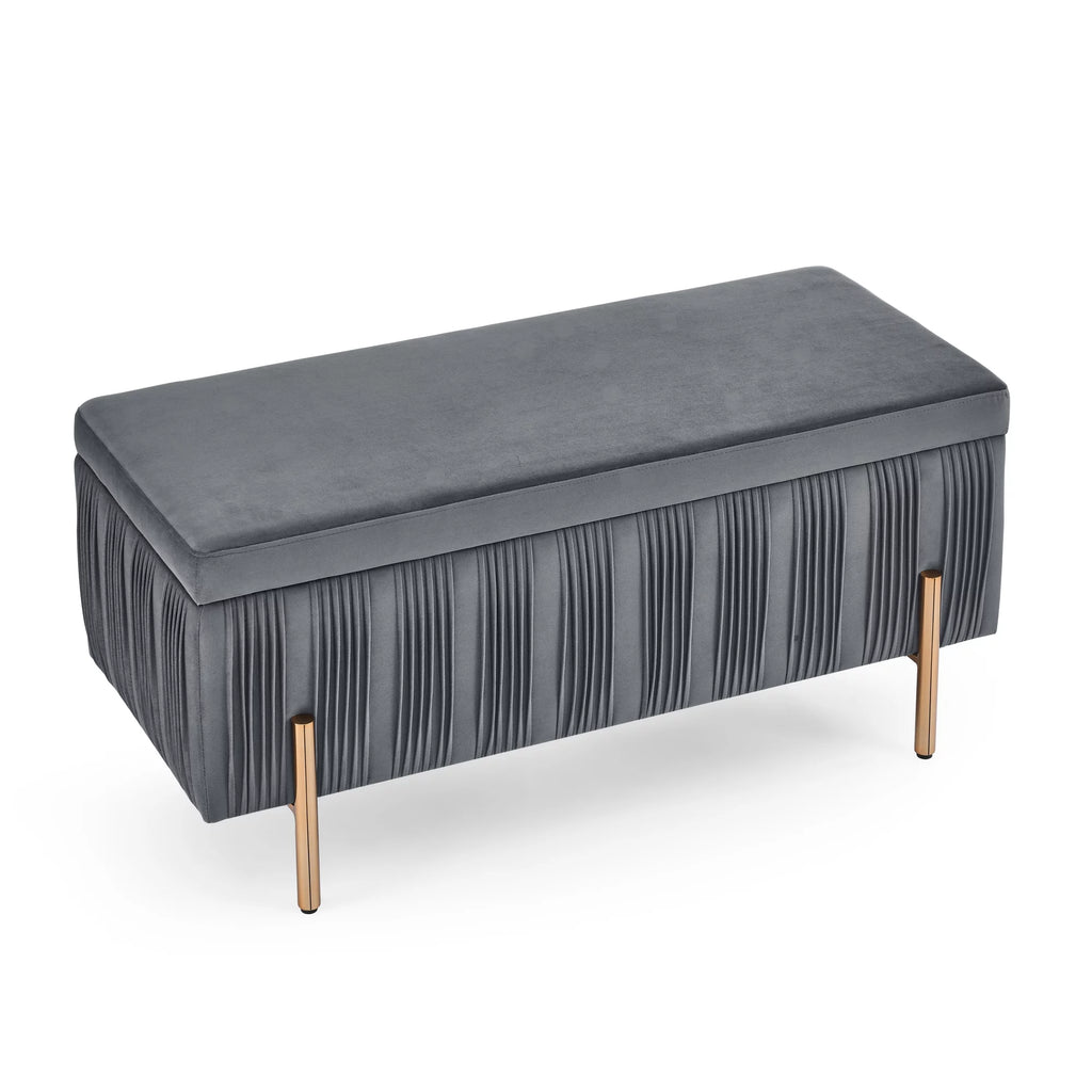 Grey Velvet Upholstered Storage Bench X289041