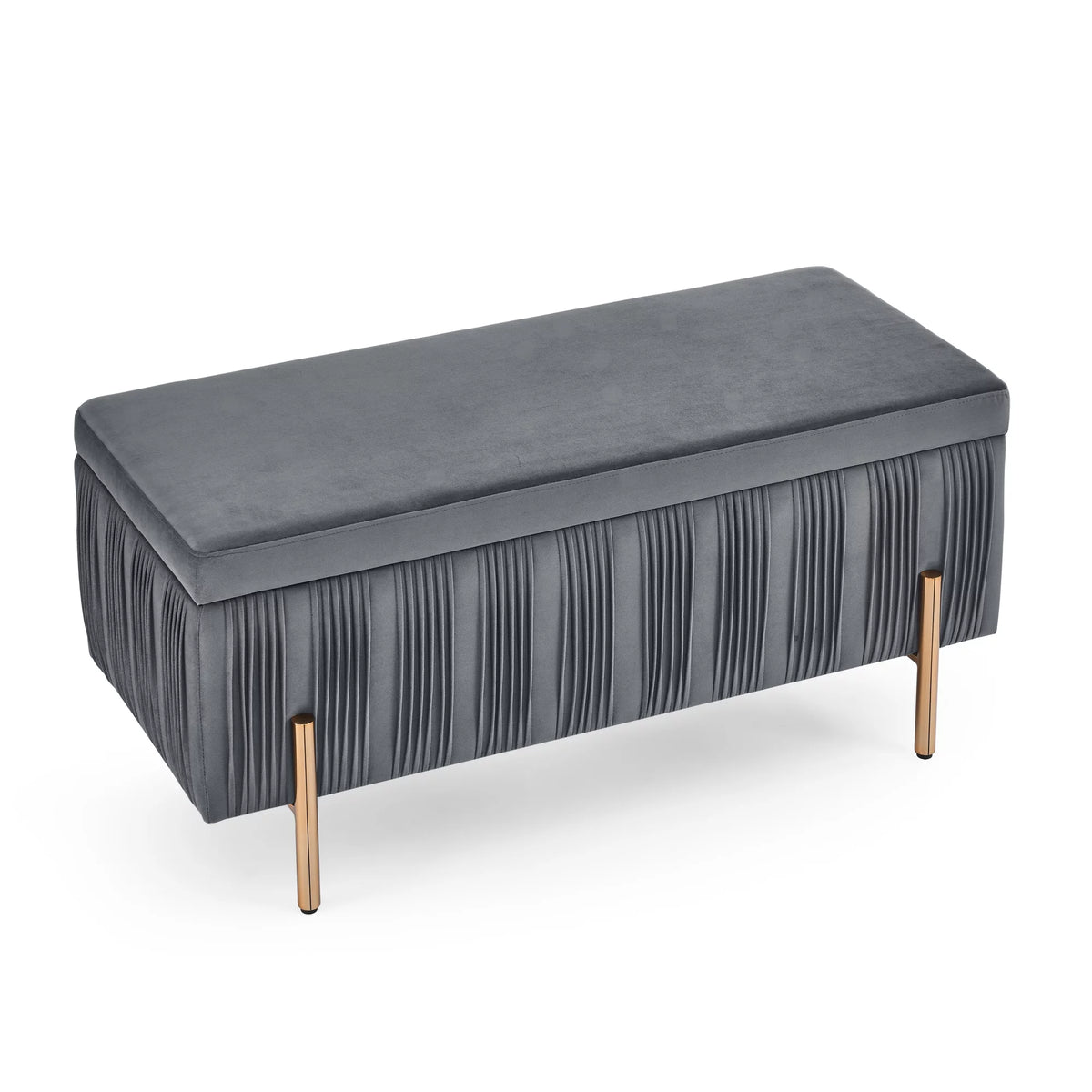 Grey Velvet Upholstered Storage Bench X289041