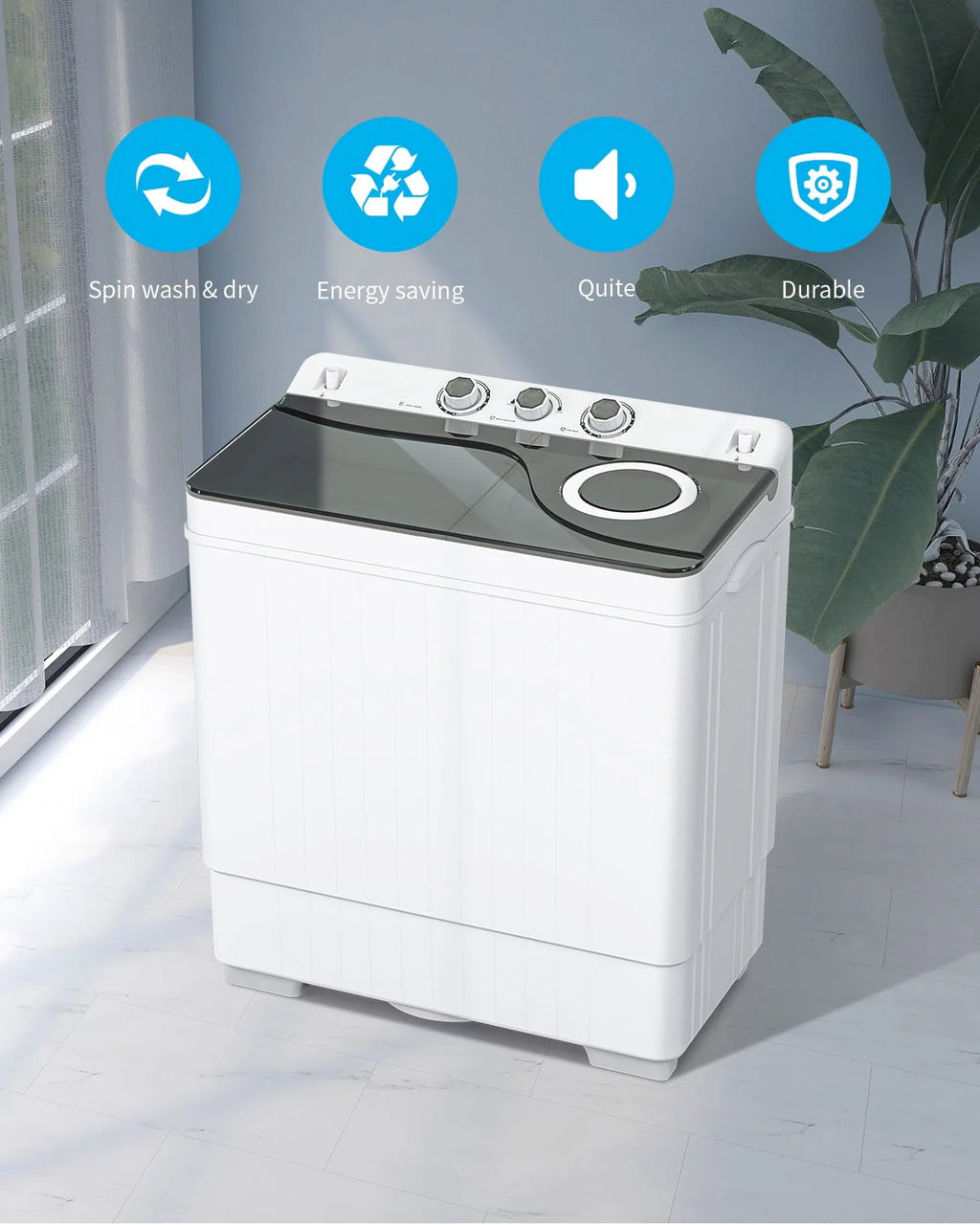 Portable 26lbs Twin Tub Compact Semi-automatic Washing Machine T8930