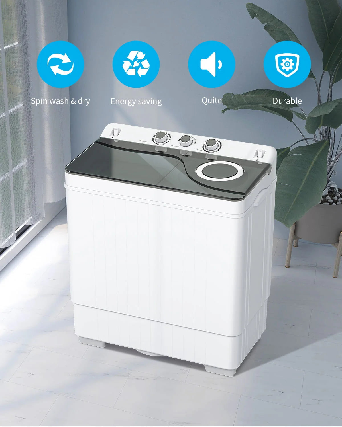 Portable 26lbs Twin Tub Compact Semi-automatic Washing Machine T8930