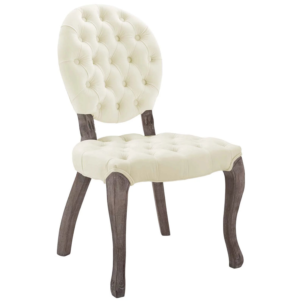 French Vintage Velvet Side Chair in Ivory I734