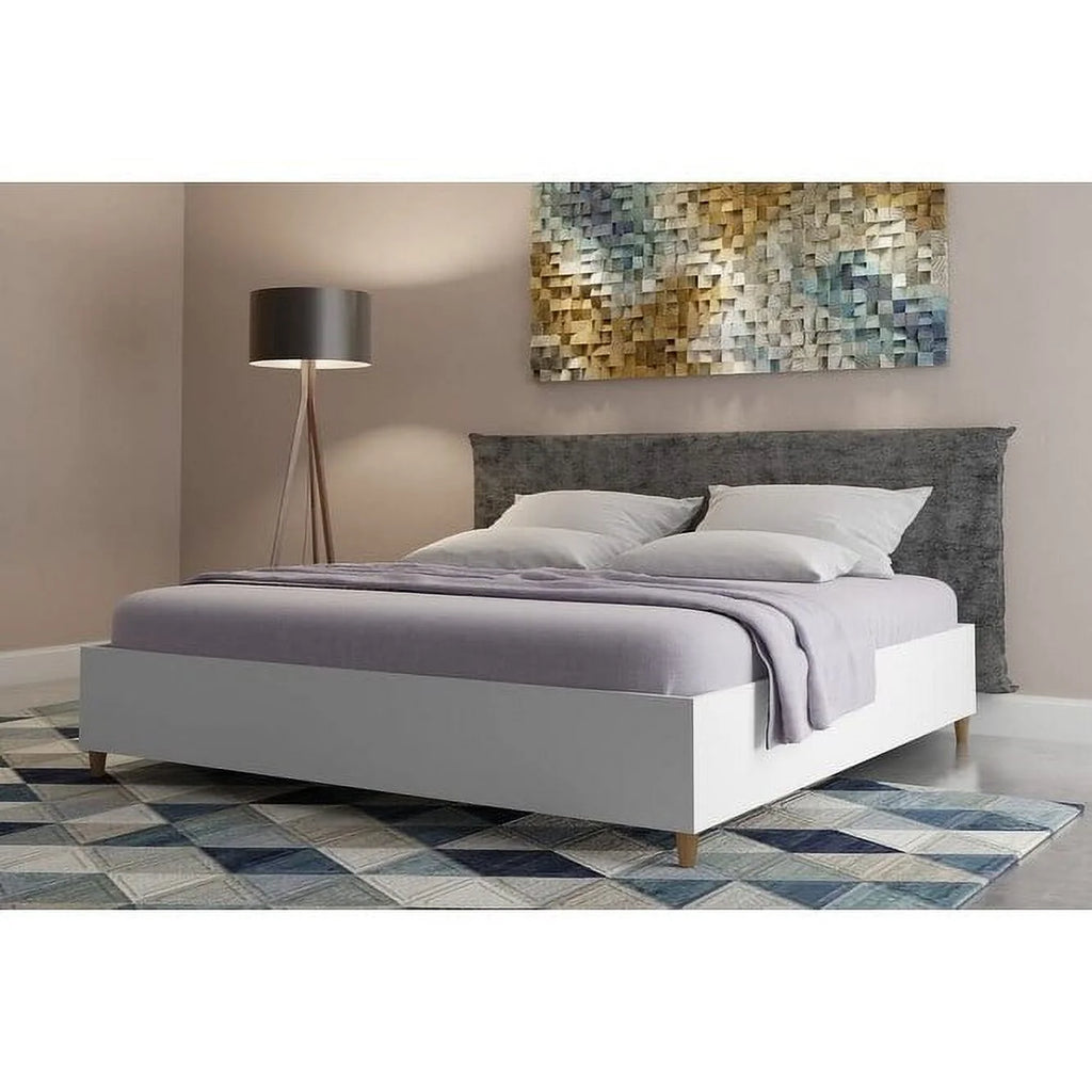 King Bed Frame MDF Wood Bed Base White M648