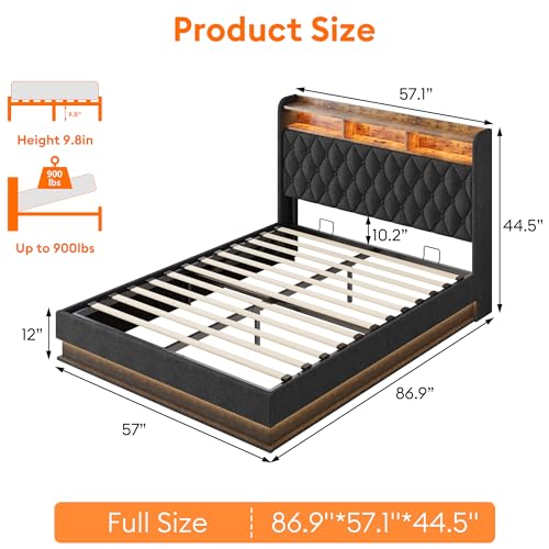 Queen Size Storage Bed Frame with Headboard and LED Lights E77318