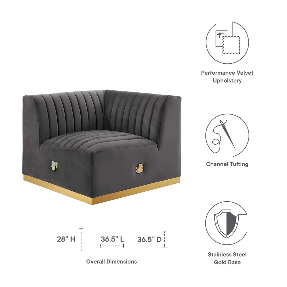 Gold Gray Performance Velvet Left Corner Chair V111