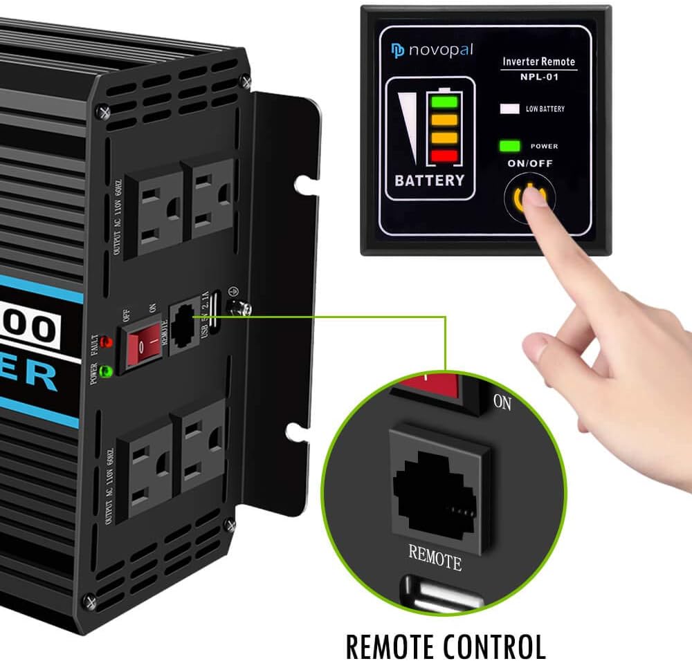 1500 watt Pure Sine Wave Power Inverter 12V to 110V/120V 4 AC Outlets B492813