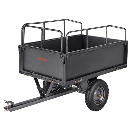 Heavy Duty Tow Behind Steel Dump Cart 17 Cu.Ft. 600lbs Capacity 16in Tires A384300
