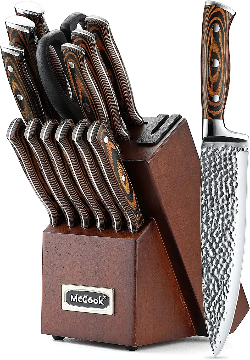 15-Piece Stainless Steel Knife Block Set with Built-in Sharpener J273