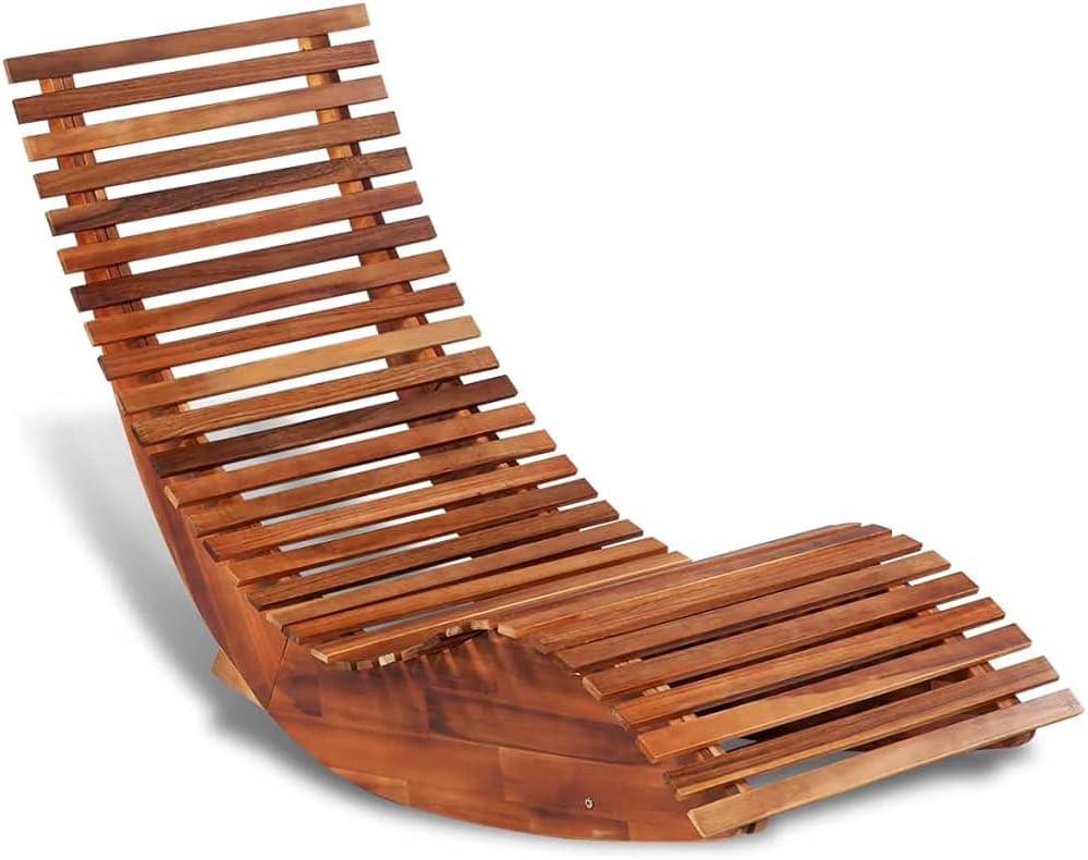Solid Acacia Wood Rocking Sun Loungers Brown W314414