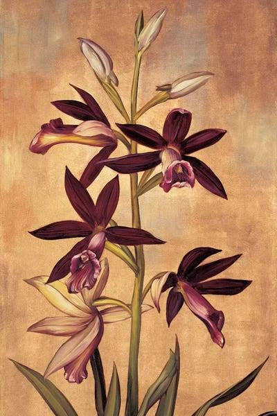 Framed Canvas Art Gold Floating Frame Burgundy Orchid I52642