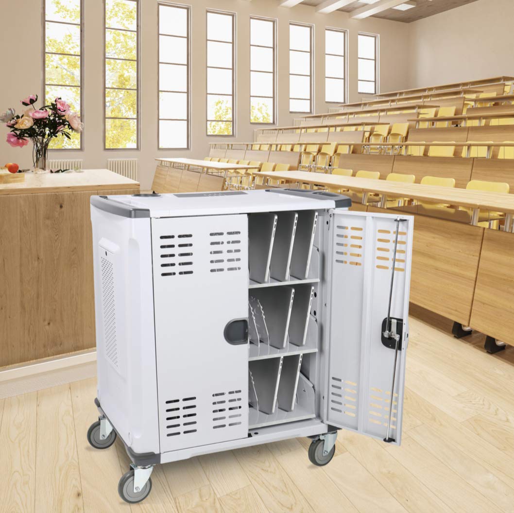 Fully Assembled 42 Device Mobile Storage Cart with 3 Outlets J115473