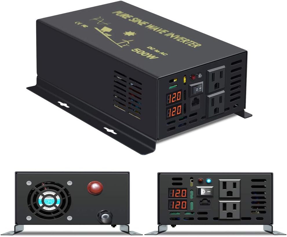 Pure Sine Wave 500W Power Inverter 12V to 110V AC Converter with Remote Controller T41201