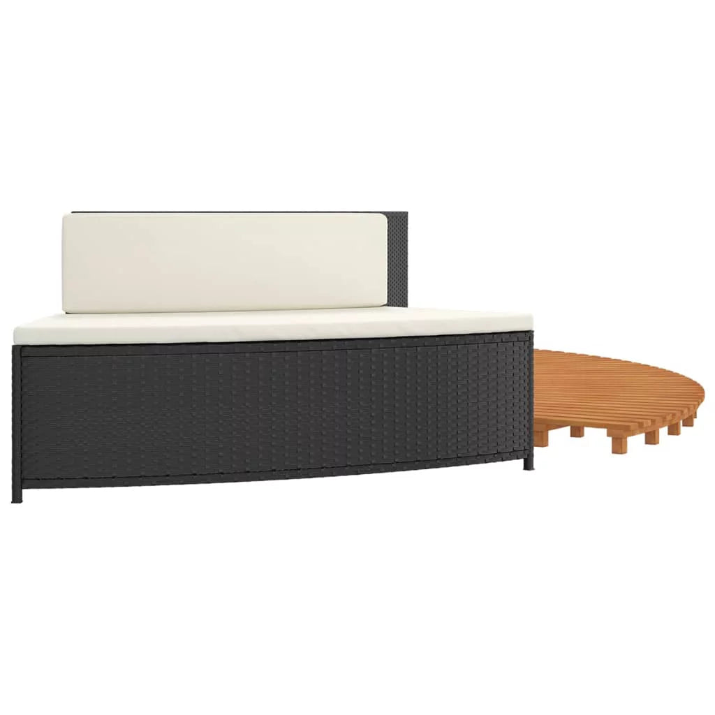 Black Poly Rattan and Solid Wood Acacia Spa Surround C112946