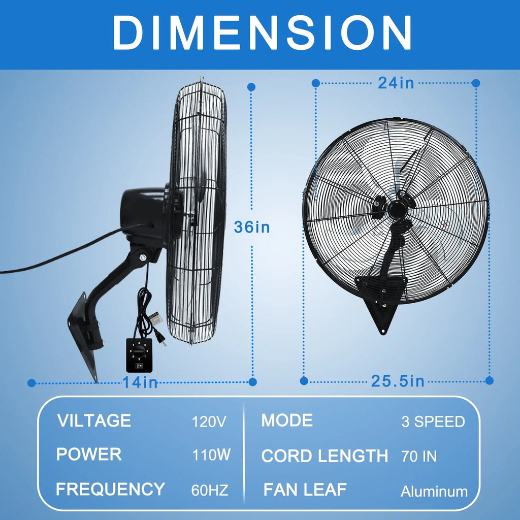 24” Wall Mount 3-Speed Oscillating Fan S280647