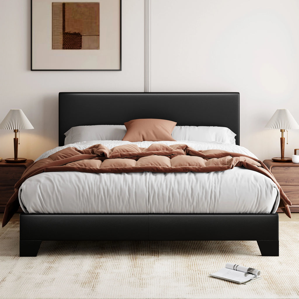 Queen Size Platform Bed with Adjustable Leather Headboard C762