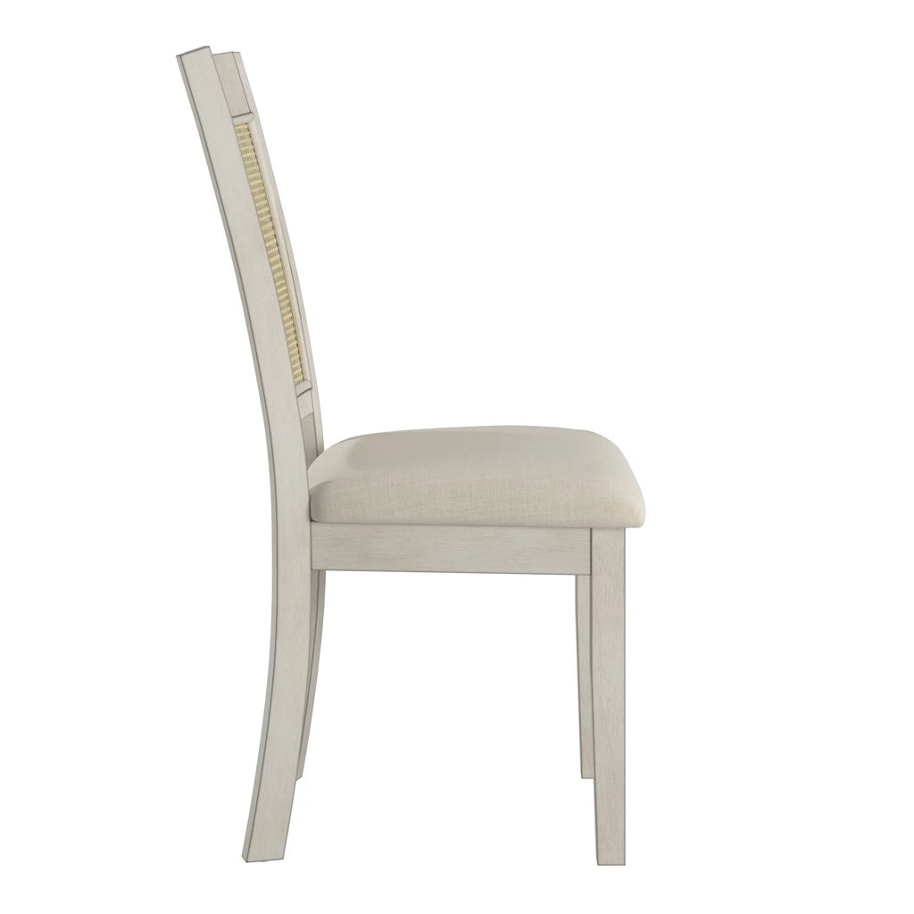 Antique White Beige Linen Dining Chair Set of 2 R8590