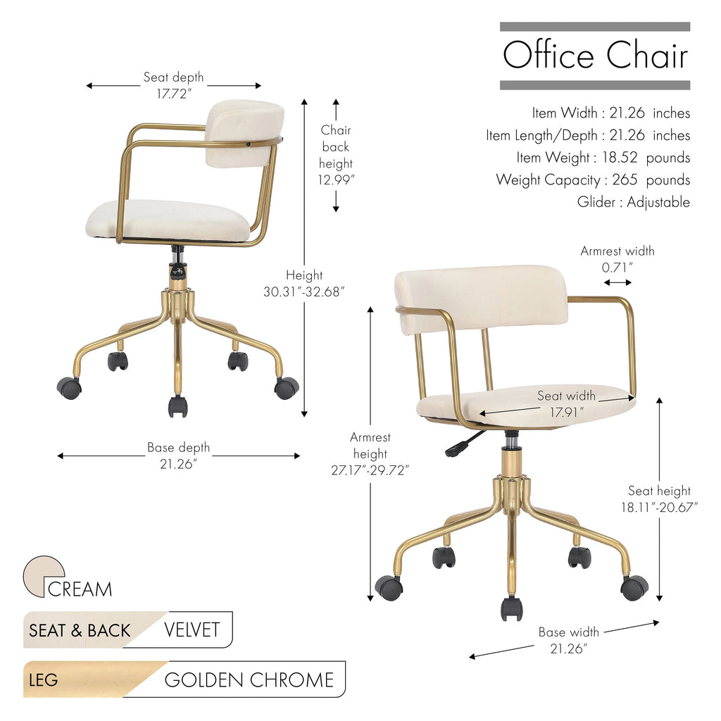 Velvet Office Chair with Gold Chrome Frame and Legs J773809