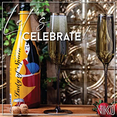 8.5 Ounce Smoked Gold Rim Champagne Flutes Set of 4 S661