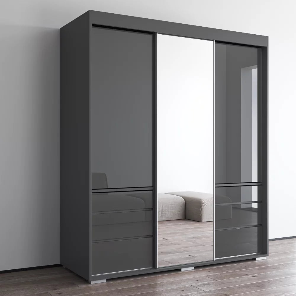 3 Door Modern Wardrobe with Mirror D552