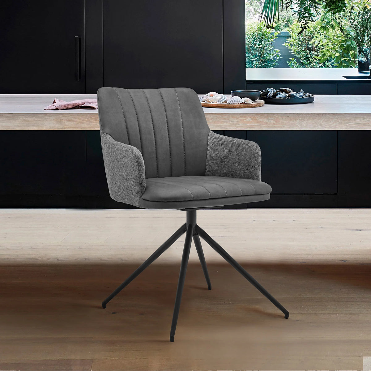 Gray Fabric Swivel Dining Chair Set of 2 K827849