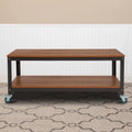Brown Oak Wood Grain TV Stand with Metal Wheels Q470