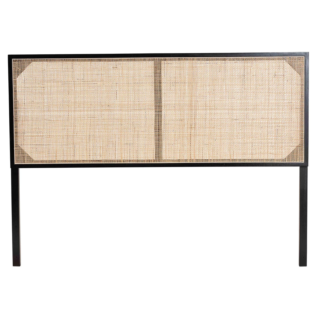 Black Bayur Wood and Natural Rattan Queen Size Headboard Q2754