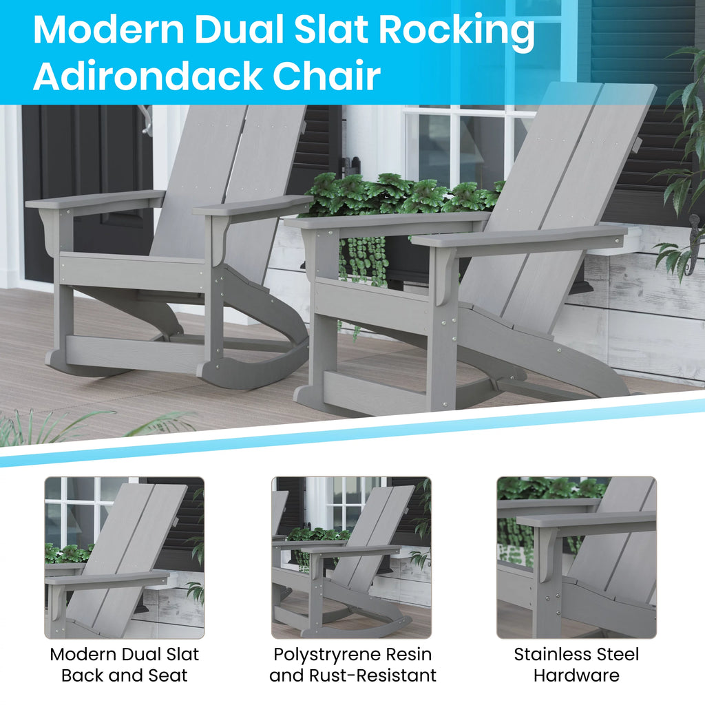 Gray 2-Slat Poly Resin Rocking Adirondack Chair S464