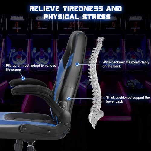 Blue Ergonomic Gaming Chair with Flip-up Armrests S4403