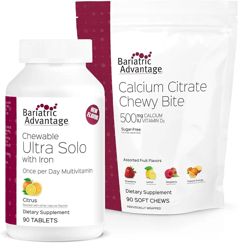 Chewable Ultra Solo with Iron Citrus 30 Count and Calcium Citrate Chewy Bites 500 mg Assorted Fruit 90 Count X59491