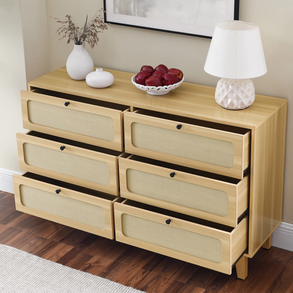 6 Drawer Rattan Dresser T112