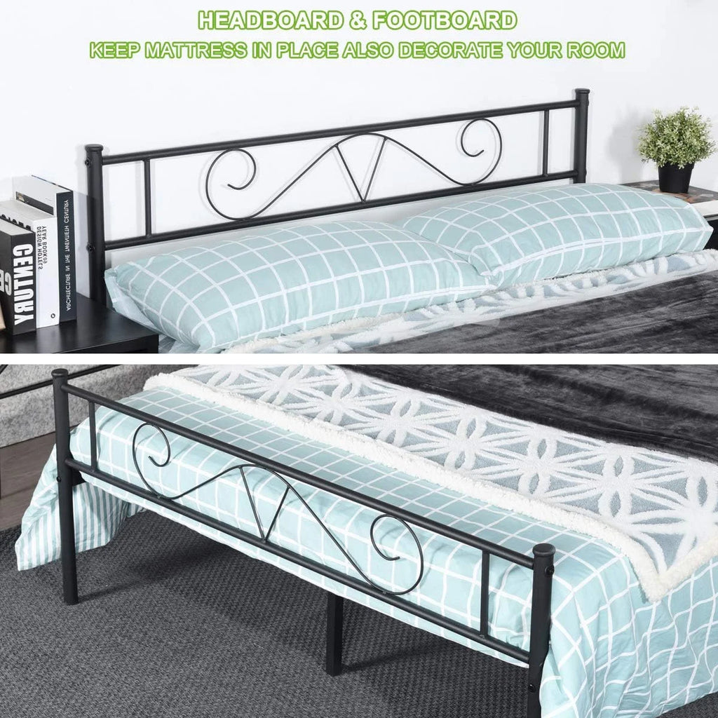 Queen Size Metal Platform Bed Frame with Headboard D93964