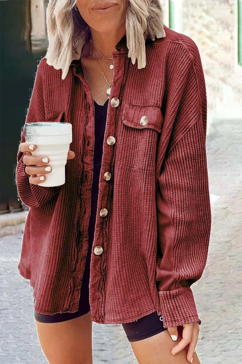 Solid Patchwork Turndown Collar Outerwear C650185