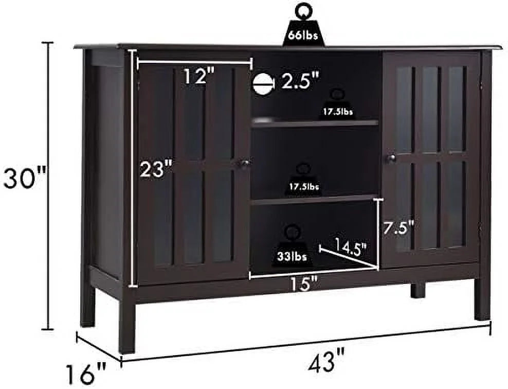 Brown Wood TV Stand with 2 Cabinets and 3 Open Shelves M63269