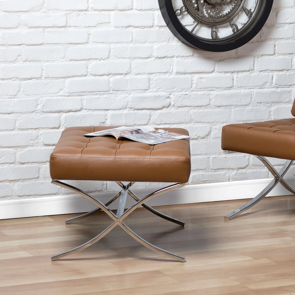 Caramel Brown Bonded Leather Tufted Ottoman T102